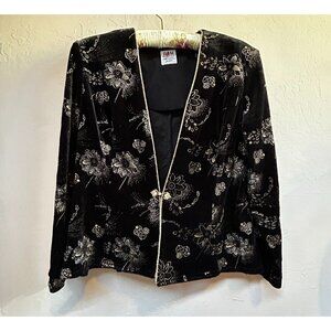 Vintage R & M Richards by Karen Kwong Velvet Gold Metallic Floral Blazer Petite